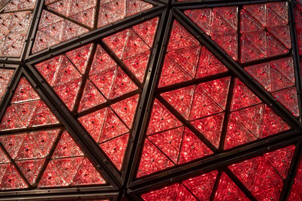 Times Square New Year's Eve Ball is displayed at One Times Square, Friday, Dec. 27, 2024, in New York. (AP Photo/Yuki Iwamura)