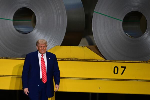 President Donald Trump arrives to speak at the U.S. Steel Mon Valley Works-Irvin Plant, Friday, May 30, 2025, in West Mifflin, Pa. (AP Photo/David Dermer)