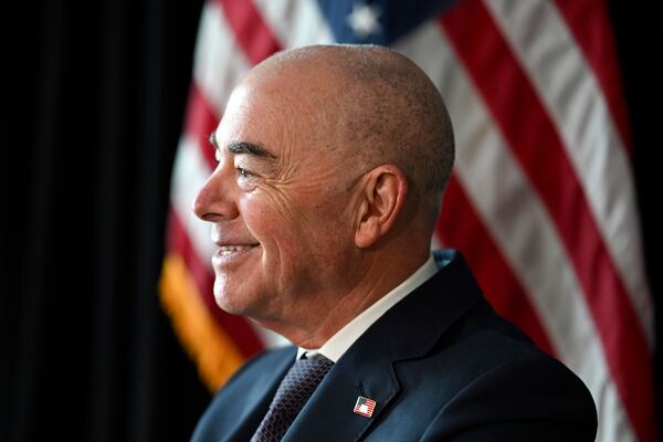 Outgoing Homeland Security Secretary Alejandro Mayorkas during a press interview on Friday, Jan. 10, 2025, in Washington. (AP Photo/John McDonnell)