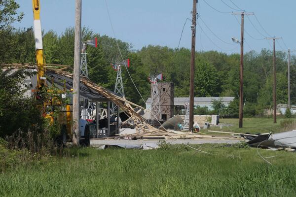Damage from Thursday's storm is shown along U.S. 20 in Michigan City, Ind., on Friday, May 16, 2025. (Donavan Barrier /La Porte County Herald-Dispatch via AP)