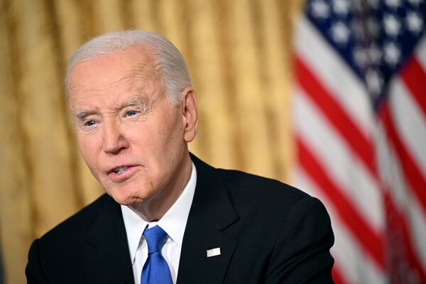 President Joe Biden speaks from the Oval Office of the White House as he gives his farewell address Wednesday, Jan. 15, 2025, in Washington. (Mandel Ngan/Pool via AP)