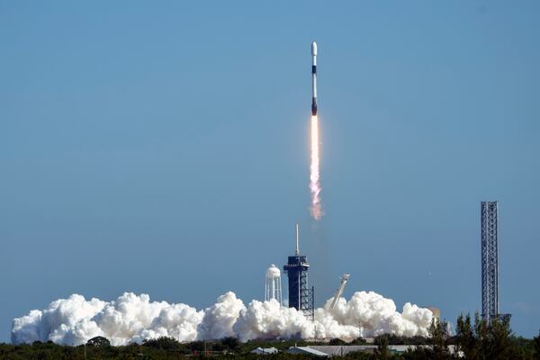 FILE - A SpaceX Falcon 9 rocket with a SXM-9 digital, audio radio satellite payload, lifts off from pad 39A at the Kennedy Space Center in Cape Canaveral, Fla., Dec. 5, 2024. (AP Photo/John Raoux, File)