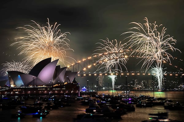 The 9pm fireworks are seen during New Year's Eve celebrations in Sydney, Australia, Tuesday, Dec. 31, 2024. (Bianca De Marchi/AAP Image via AP)