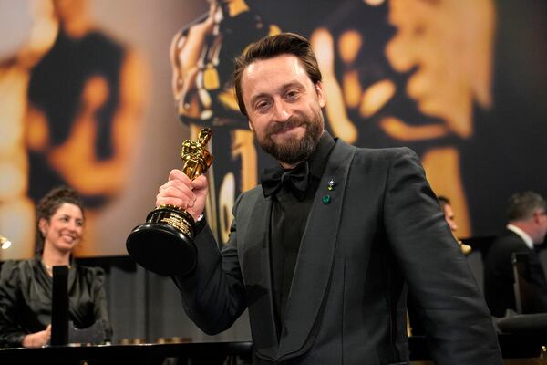 Kieran Culkin, winner of the award for best performance by an actor in a supporting role for "A Real Pain," attends the Governors Ball after the Oscars on Sunday, March 2, 2025, in Los Angeles. (AP Photo/John Locher)