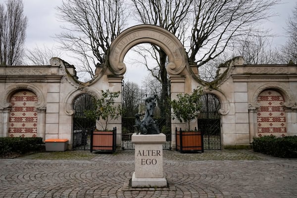 Outside view of the entrance of the pet cemetery of Asnieres-sur-Seine, west of Paris, Friday, Feb. 21, 2025. (AP Photo/Michel Euler)