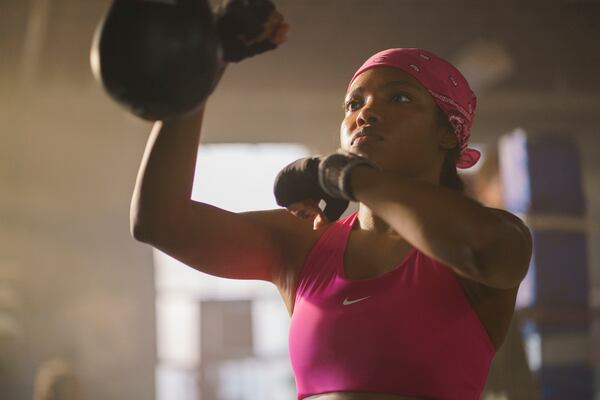 This image released by Amazon Content Services shows Ryan Destiny as Claressa Shields in a scene from "The Fire Inside." (Sabrina Lantos/Amazon Content Services via AP)