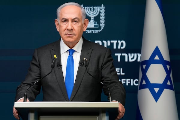 FILE - Israeli Prime Minister Benjamin Netanyahu speaks during a news conference in Jerusalem, on Sept. 2, 2024. (AP Photo/Ohad Zwigenberg, Pool, File)