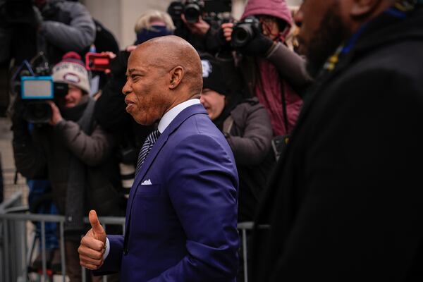 New York City Mayor Eric Adams arrives to court, Wednesday, Feb. 19, 2025, in New York. (AP Photo/Julia Demaree Nikhinson)