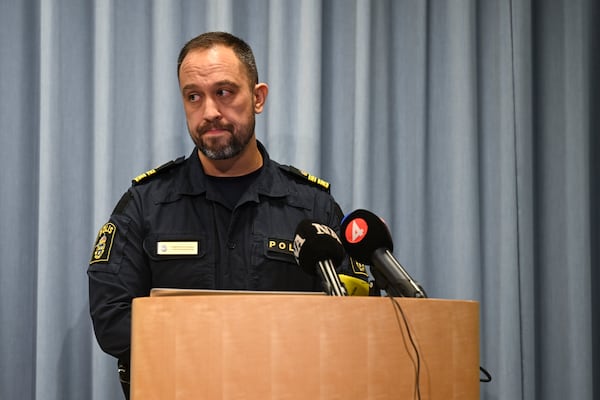 Roberto Eid Forest, head of the local police district speaks during a press conference after the shooting at the adult education center campus at Risbergska school, in Örebro, Sweden, Tuesday, Feb. 4, 2025. (Pontus Lundahl/TT News Agency via AP)