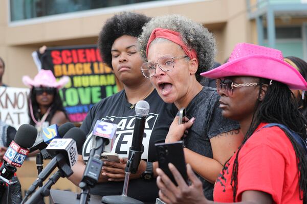 Community activist LJ Abraham addresses the crowd during a community rally in honor of Tyre Nichols, Thursday, May 8, 2025, in Memphis, Tenn. (AP Photo/Nikki Boertman)