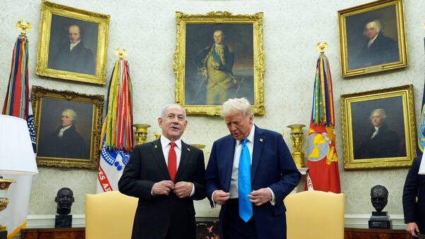 President Donald Trump meets with Israel's Prime Minister Benjamin Netanyahu in the Oval Office of the White House, Tuesday, Feb. 4, 2025, in Washington. (AP Photo/Evan Vucci)