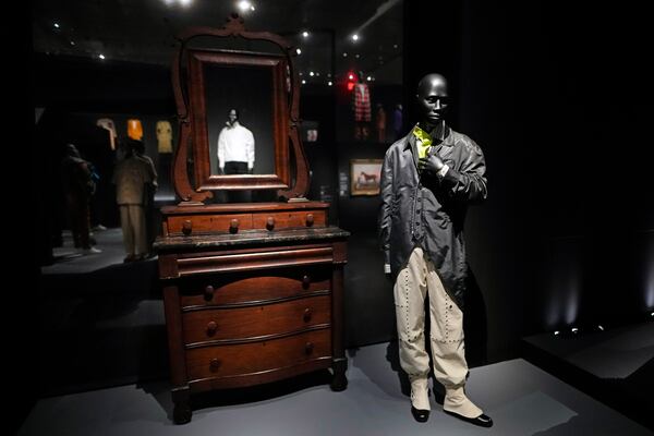 A design by Daniel Gayle and James Bosley for Denzilpatrick is displayed at the Metropolitan Museum of Art's Costume Institute exhibition, "Superfine: Tailoring Black Style," on Saturday, May 3, 2025, in New York. (Photo by Charles Sykes/Invision/AP)