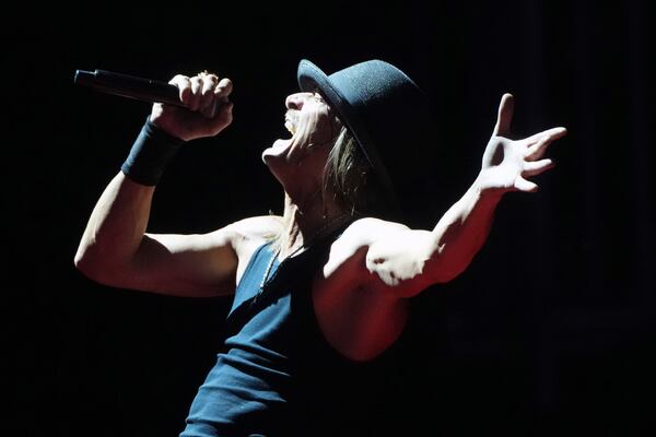 Kid Rock performs before President-elect Donald Trump arrives to speak at a rally ahead of the 60th Presidential Inauguration, Sunday, Jan. 19, 2025, at the Capital One Arena in Washington. (AP Photo/Matt Rourke)