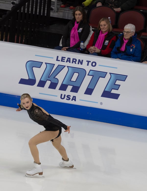 Amber Glenn performs during the women's short program at the U.S. figure skating championships Thursday, Jan. 23, 2025, in Wichita, Kan. (AP Photo/Travis Heying)