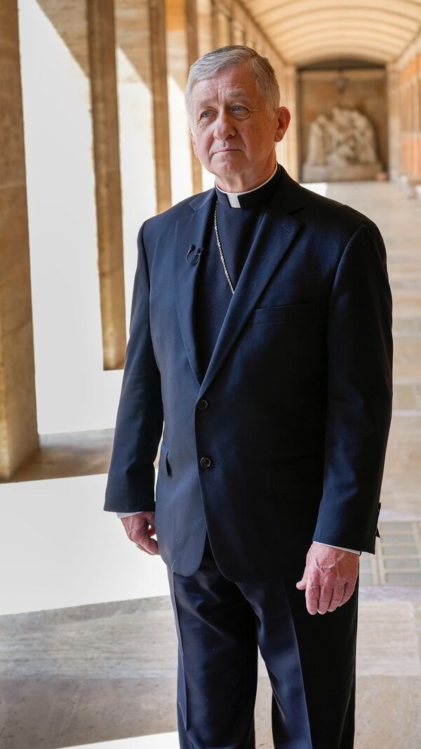 FILE - Cardinal Blase Cupich, archbishop of Chicago, speaks during an interview in Rome, May 25, 2023. (AP Photo/Paolo Lucariello, File)