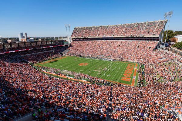 FILE - A general view during an NCAA college football game between Clemson and Notre Dame Saturday, Nov. 4, 2023, in Clemson, S.C. (AP Photo/Jacob Kupferman, File)