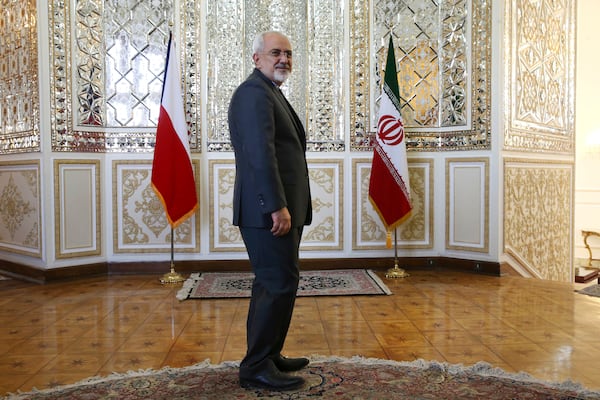 FILE - The then Iranian Foreign Minister Mohammad Javad Zarif stands prior to a meeting in Tehran, Iran, Sept. 6, 2015. (AP Photo/Vahid Salemi, File)