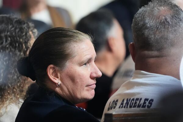 Former Los Angeles Fire Dept. Chief Kristin Crowley attends a city council meeting Tuesday, March 4, 2025, in Los Angeles. (AP Photo/Damian Dovarganes)