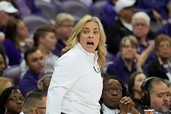 FILE - Baylor head coach Nicki Collen looks on from the sideline during the first half of an NCAA college basketball game against TCU Sunday, Jan. 26, 2025, in Fort Worth, Texas. (AP Photo/LM Otero)