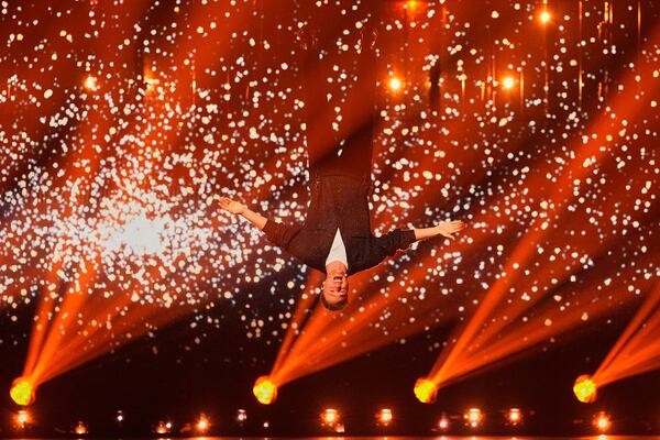 Klemen from Slovenia performs the song "How Much Time Do We Have Left" during the first semi-final of the 69th Eurovision Song Contest, in Basel, Switzerland, Tuesday, May 13, 2025. (AP Photo/Martin Meissner)