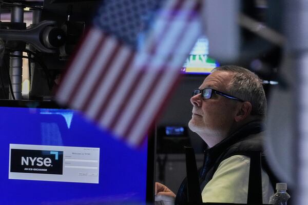 Trader Michael Conlon works on the floor of the New York Stock Exchange, Monday, May 12, 2025. (AP Photo/Richard Drew)