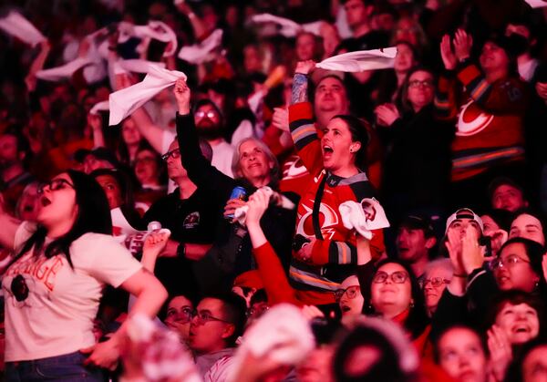 Ottawa Charge fans cheer before the start of the PWHL's Walter Cup Final against the Minnesota Frost, in Ottawa, on Tuesday, May 20, 2025. (Justin Tang/The Canadian Press via AP)