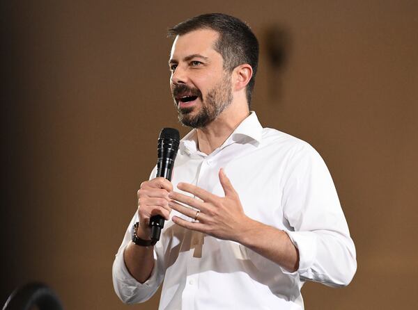 Former U.S. Secretary of Transportation Pete Buttigieg speaks during a VoteVets Town Hall, Tuesday, May 13, 2025, in Cedar Rapids, Iowa. (AP Photo/Cliff Jette)