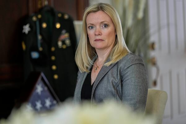 Stacey Wales, sister of the late Christopher Pelkey, is shown at her mother's home, Wednesday, May 7, 2025, in Chandler, Ariz. (AP Photo/Matt York)
