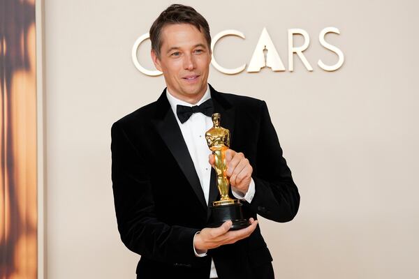 Sean Baker, winner of the award for best film editing for "Anora," poses in the press room at the Oscars on Sunday, March 2, 2025, at the Dolby Theatre in Los Angeles. (Photo by Jordan Strauss/Invision/AP)