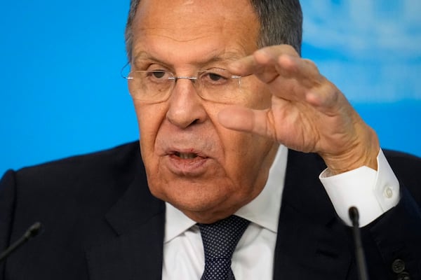 Russian Foreign Minister Sergey Lavrov speaks during his annual news conference in Moscow, Russia, Tuesday, Jan. 14, 2025. (AP Photo/Alexander Zemlianichenko)