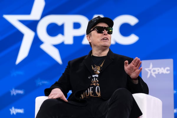 Elon Musk speaks at the Conservative Political Action Conference, CPAC, at the Gaylord National Resort & Convention Center, Thursday, Feb. 20, 2025, in Oxon Hill, Md. (AP Photo/Jose Luis Magana)