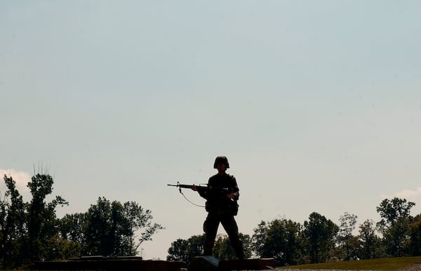 FILE - A soldier stands on the firing range at the U.S. army base in Fort Knox, Kentucky, Sept. 15, 2004. (AP Photo/Ed Reinke, File)