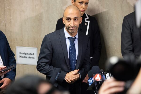 Prosecutor Omid Talai makes remarks at the Hall of Justice during the murder trial of Nima Momeni Tuesday, Dec. 17, 2024, in San Francisco. (AP Photo/Benjamin Fanjoy)