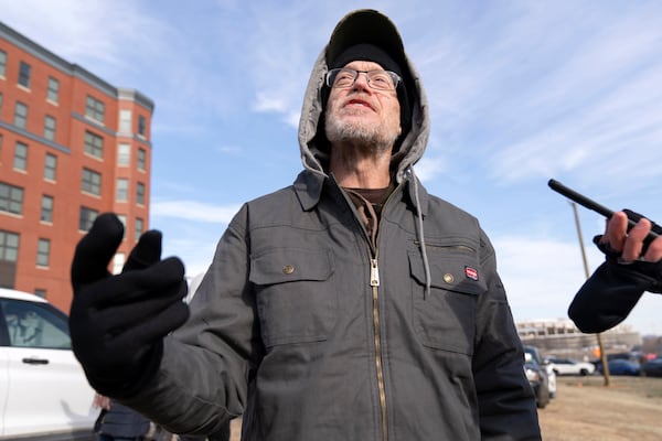 President Donald Trump supporter Kevin Loftus, who participated in the Jan. 6 riots in the U.S. Capitol, speaks to reporters after being released from Philadelphia Federal Detention Center and is outside of DC Central Detention Facility in solidarity with people who are there, Tuesday, Jan. 21, 2025, in Washington. Loftus was in prison for three months. (AP Photo/Jose Luis Magana)