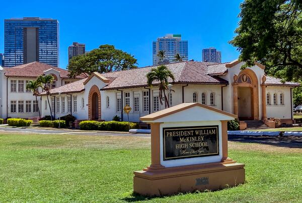 FILE - President William McKinley High School campus is seen in Honolulu, Friday, July 29, 2022. (AP Photo/Jennifer Sinco Kelleher, File)