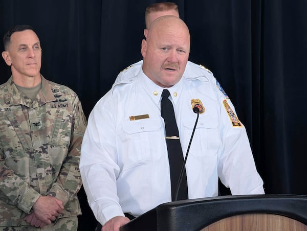 D.C. Fire and EMS Assistant Chief Gary Steen speaks during a news conference at Ronald Reagan Washington National Airport Monday, Feb. 3, 2025, in Arlington, Va. (AP Photo/Nathan Ellgren)