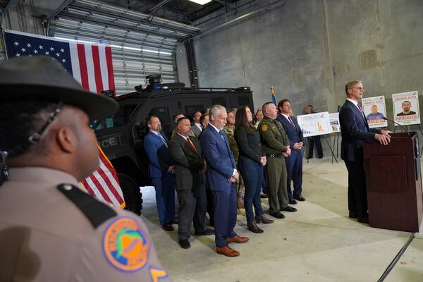 Larry Keefe, executive director of the State Board of Immigration Enforcement, speaks during a press conference with Gov. Ron DeSantis at the South Florida office of U.S. Immigration and Customs Enforcement and Enforcement and Removal Operations, Thursday, May 1, 2025, in Miramar, Fla. (AP Photo/Rebecca Blackwell)