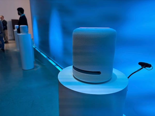 People attend an event where Amazon on Wednesday, Feb. 26, 2025 unveiled a generative-AI infused Alexa that it says will allow the popular voice assistant to have more personality, check a user’s tone and even plan romantic dates. (AP Photo/Wyatte Grantham-Philips)