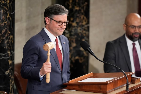 House Speaker Mike Johnson, R-La., closes with the gavel after he and members of the House took the oath of office as the House of Representatives meets to elect a speaker and convene the new 119th Congress at the Capitol in Washington, Friday, Jan. 3, 2025. (AP Photo/Mark Schiefelbein)