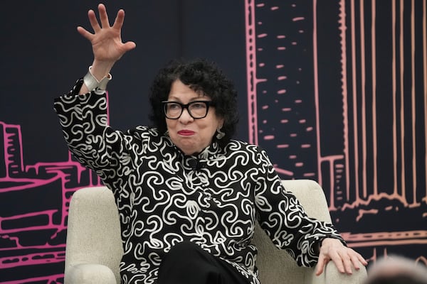 U.S. Supreme Court Associate Justice Sonia Sotomayor participates in a fireside chat with Knight Foundation President and CEO Maribel Pérez Wadsworth in Miami Tuesday, Feb. 11, 2025. (AP Photo/Lynne Sladky)