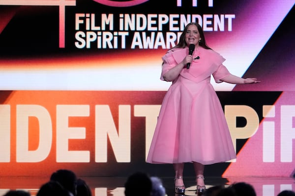 Host Aidy Bryant speaks during the Film Independent Spirit Awards on Saturday, Feb. 22, 2025, in Santa Monica, Calif. (AP Photo/Chris Pizzello)