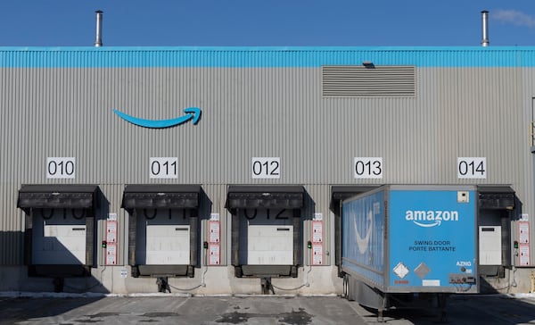 Amazon's DXT4 warehouse is seen in Laval, Quebec, Wednesday, Jan. 22, 2025. (Christinne Muschi/The Canadian Press via AP)