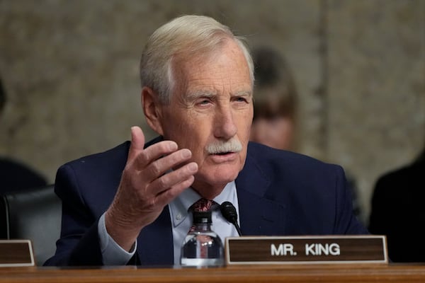 Sen. Angus King, I-Maine, speaks during the Senate Armed Services Committee confirmation hearing for Pete Hegseth, President-elect Donald Trump's choice to be Defense secretary, at the Capitol in Washington, Tuesday, Jan. 14, 2025. (AP Photo/Ben Curtis)