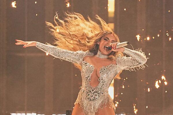 Melody from Spain performs the song "ESA DIVA" during the first semi-final of the 69th Eurovision Song Contest, in Basel, Switzerland, Tuesday, May 13, 2025. (AP Photo/Martin Meissner)