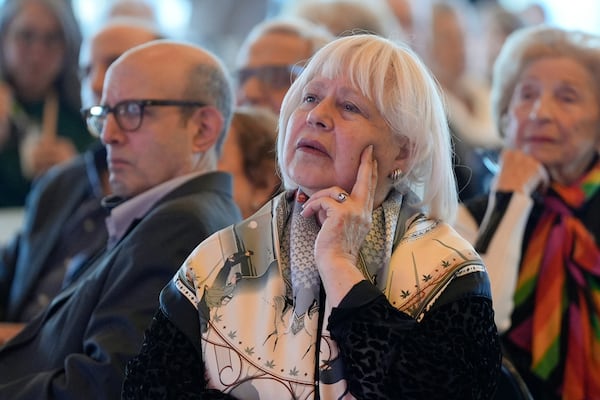 Holocaust survivors and family members gather at the Museum of Jewish Heritage on International Holocaust Remembrance Day, Monday, Jan. 27, 2025, in New York. (AP Photo/Julia Demaree Nikhinson)