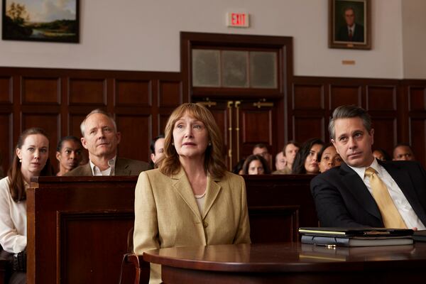 This image released by Blue Harbor Entertainment shows Patricia Clarkson as Lilly Ledbetter, center, in a scene from "Lilly." (Blue Harbor Entertainment via AP)