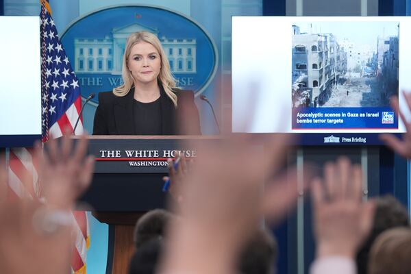 White House press secretary Karoline Leavitt speaks during a briefing at the White House, Wednesday, Feb. 5, 2025, in Washington. (AP Photo/Evan Vucci)