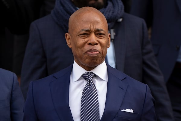 New York City Mayor Eric Adams departs court, Wednesday, Feb. 19, 2025, in New York. (AP Photo/Julia Demaree Nikhinson)