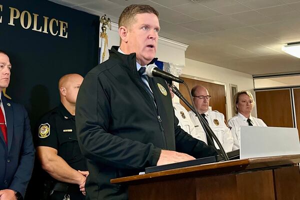 Illinois State Police Director Brendan F. Kelly speaks at a news conference Thursday, May 1, 2025, in Springfield, Ill., about the car that crashed through an after-school program in Chatham, Ill., killing multiple children. (AP Photo/John O'Connor)