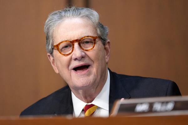 Sen. John Kennedy, R-La., speaks during a confirmation hearing before the Senate Judiciary Committee for Kash Patel, President Donald Trump's choice to be director of the FBI, at the Capitol in Washington, Thursday, Jan. 30, 2025. (AP Photo/Ben Curtis)